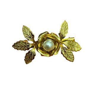 Vintage Gold Tone Brooch Floral Design with Pearl Center Elegant Jewelry